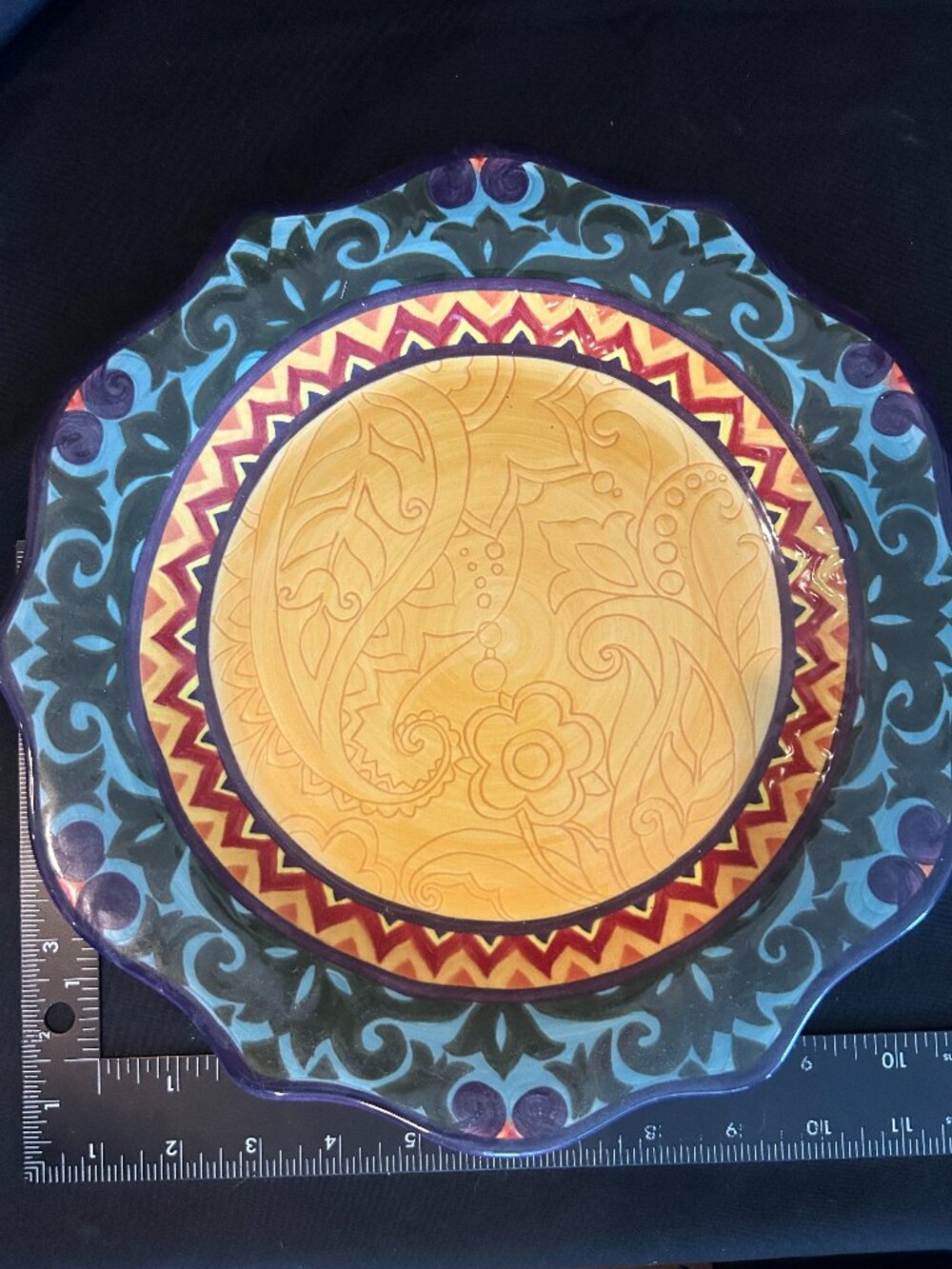 Corsica Home Merida Hand Painted Dinner Plates Set of 2 Boho Scalloped 11.5